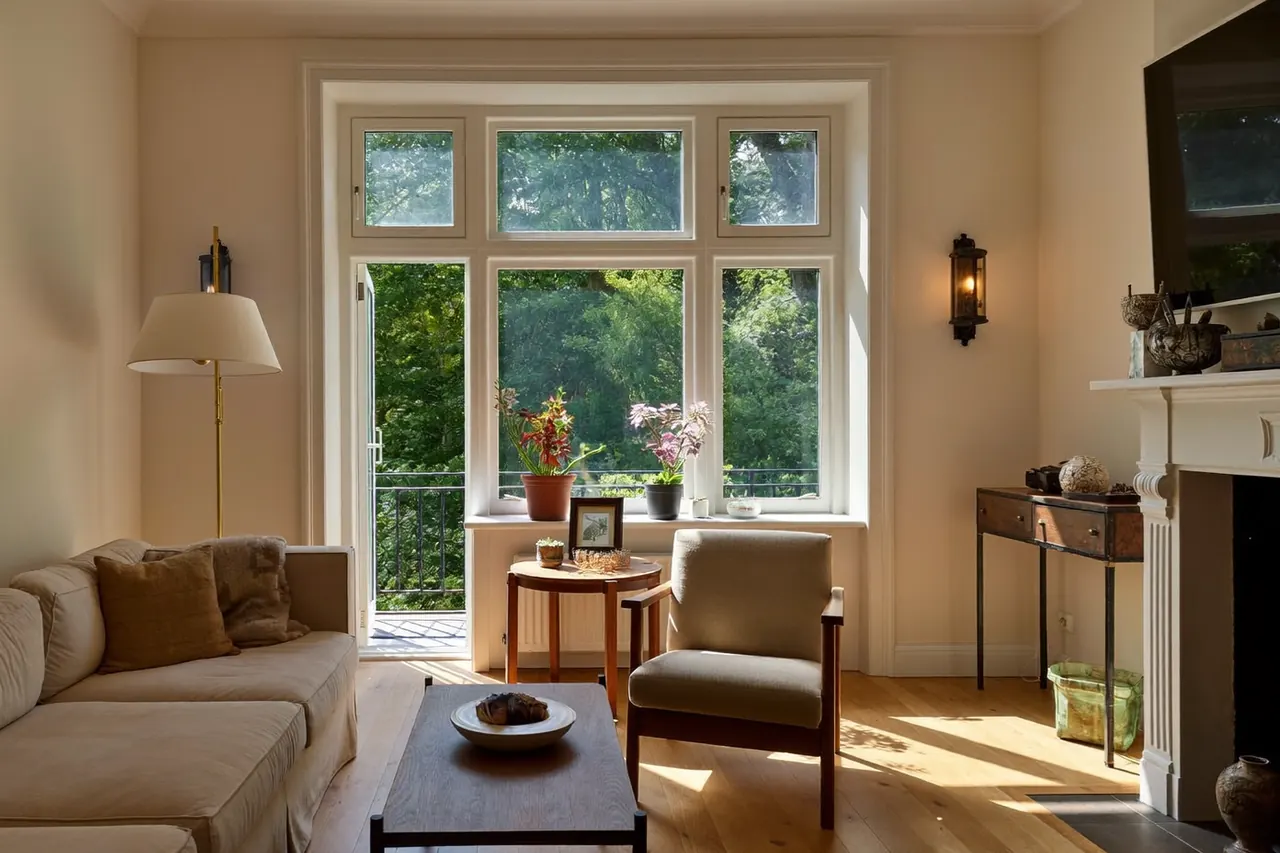 A bright living space with newly fitted energy-efficient windows