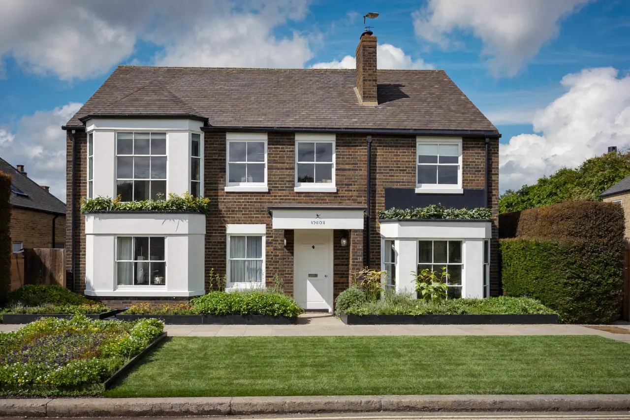 A home part-way through a phased window replacement project